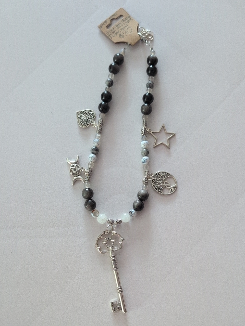Multi Charm choker With Silver Sheen Obsidian, Jasper, Agate